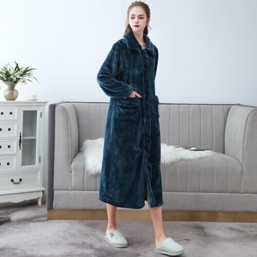 Womens Autumn and Winter Thickened and Lengthened Coral Velvet Nightgown Womens Winter Flannel Nightgown Bathrobe Sleep Tops