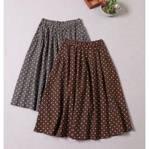 2021 New Autumn Polka Dot Print Skirt Japan Style Mori Girl Literature Elastic Waist Cotton Skirt