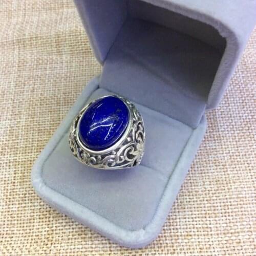 S925 Sterling Silver Natural Lapis Lazuli Retro Thai Silver Open Ended Fashion Women Ring