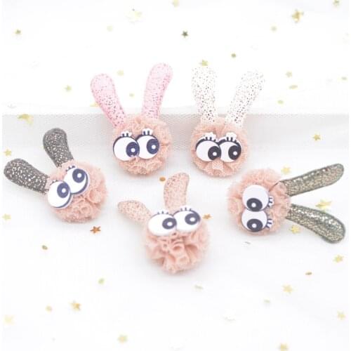 10pcs Cartoon Rabbit with Chiffon Ball Applique for Clothes Hat Patch Sewing Leggings Socks Decor DIY Hair Clips Accessories H79