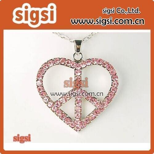 100pcs 45mm Heart Pink Rhinestone Peace Symbol Charms For Jewelry Pendant