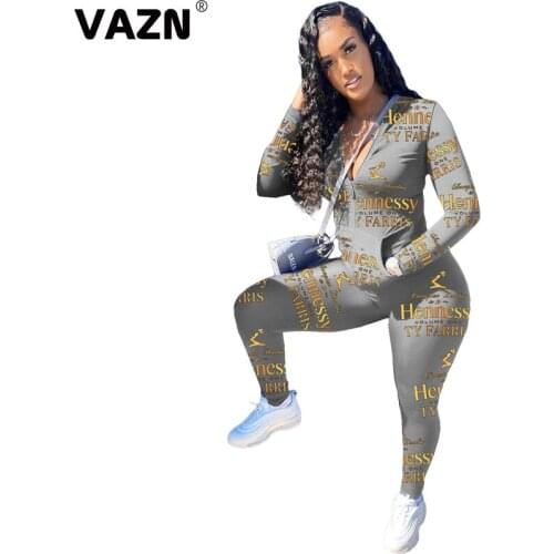 VAZN 2020 Top Quality Fancy Young Daily Free Tracksuits Soft Full Sleeve Cloth Top Long pants Skinny Women 2 Piece Set