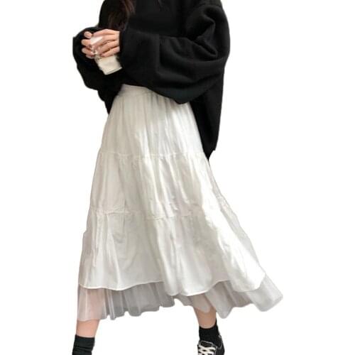 2021 Summer Women Skirt Fashion A Line Pleated Tulle Elastic High Waist Party Long Maxi Skirt Long Skirt Casual Lady Bottoms