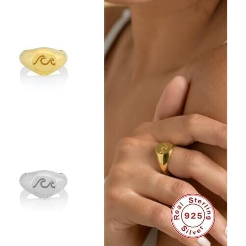 GS 925 Sterling Silver Gold Wave Pattern Finger Rings Fine Jewelry Simple Style Minimalist Adjustable Rings For Women Party