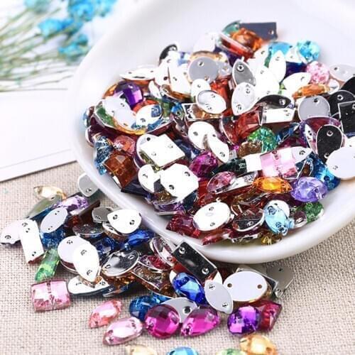 Approx200Pcs Mix Color Mix Size Flatback Acrylic Rhinestone For DIY Craft Sew On Clothes Bags Decoration Garments Accessories