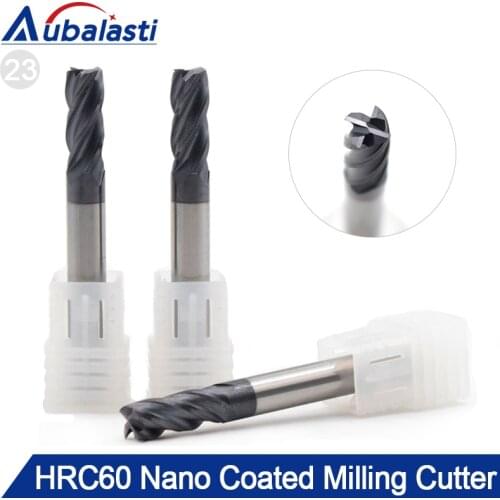 Aubalasti HRC60 4 Flutes Solid Carbide End Mill Milling Cutter CNC Router Bits Tools CNC Milling Cutter Bits for Metal Cutting