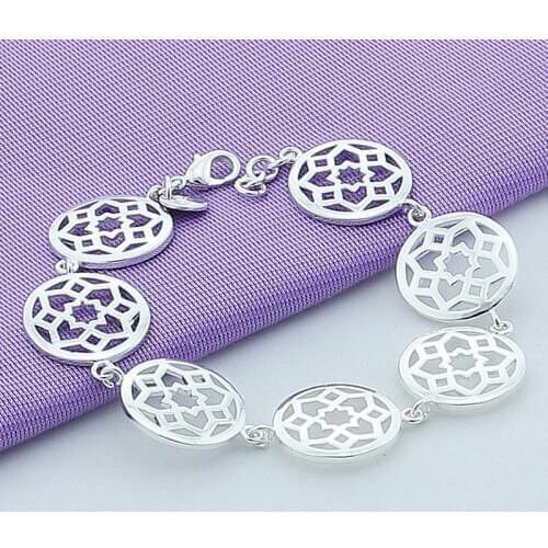Wholesale 925 Bracelet Fashion Sterling Silver Round Flower Charm Bracelet 20cm For Women Jewelry