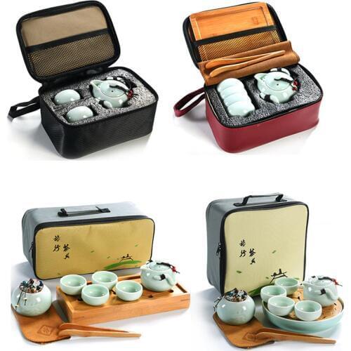 Outdoor Travel Tea Set Portable Chinese Kung Fu Tea Mug Beautiful and easy teapot kettle,Ceramic Portable Teaset Gaiwan