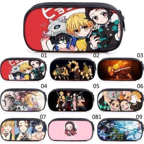 Anime Demon Slayer: Kimetsu no Yaiba Pencil Case Nylon Pen Bag Anime Figures Printed Large Capacity Stationery Storage Pouch