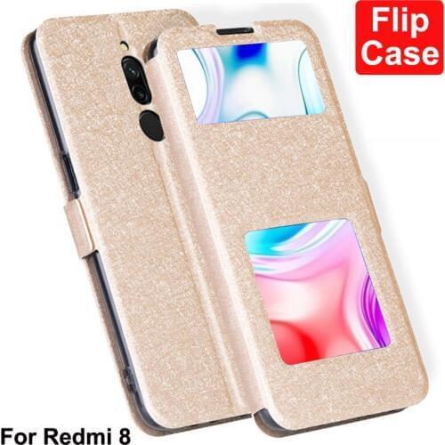 Open Window Shell For xiaomi redmi 8 Case redmi8 flip PU Leather phone cases for xiaomi red mi 8 mi8 back cover stand case coque