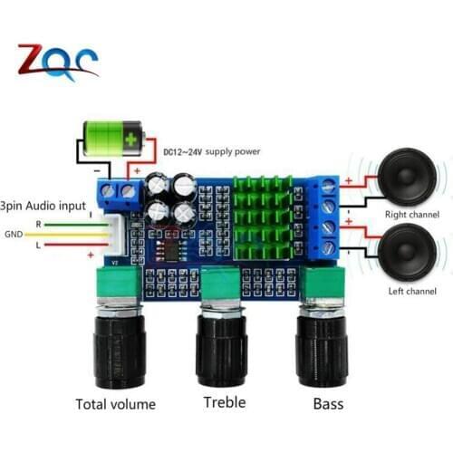 DC 12V 24V 80W x 2 Dual Channel Digital Audio TPA3116D2 Treble Bass Regulating Preset Pre Amplifier Board Module XH-M567