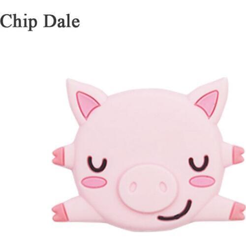 Chip Dale 20pcs Animal Teether Silicone Beads Food Grade Pig Shape DIY Baby Teething Pacifier Chain Toy Cartoon Silicone bead