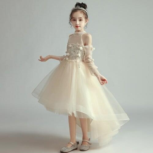 Flower Girl Dresses Appliques Beading Sequined Embroidery Halter Princess Knee-Length Lace Off The Shoulder Kids Party Gown H351