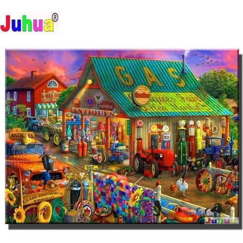 Farmhouse Landscape Background 5D DIY Diamond Painting Cross Stitch embroidery Full Square Round Drill Autumn Harvest Decor