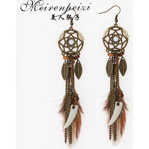 Bohemian Feather Tassel Earrings For Women Ohrringe Water Drop Vintage Statement Earrings Boho Indian Jewelry Kolczyki