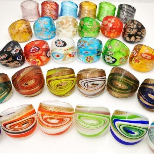 30 PCS randomly mixed with coloured glaze rings Murano hot gold foil color ring more 17-19 mm