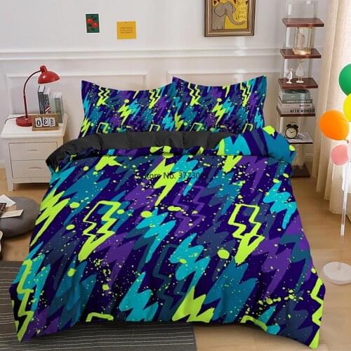 Cartoon Lightning Graffiti Bedding Set Fashion Black and White Geometric Print Pillowcase with Down Cover 2/3 Piece Bedding Set
