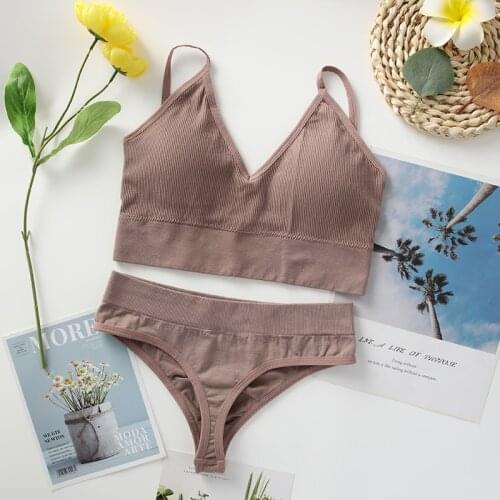 SALAPOR Underwear Women Set Sexy Thong Bra Set Wireless Sport Underwear Suit Comfortable Solid Padded Bra And Panties Set