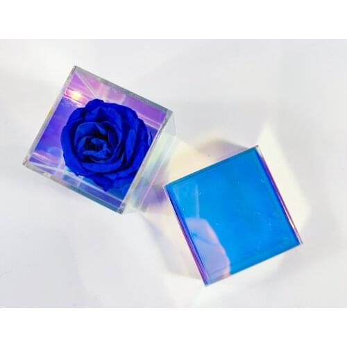 Iridescent Rose Flower Box for Arrangements, Acrylic Display Decor Holder for Birthday Gift, Valentines Day, Mothers Day