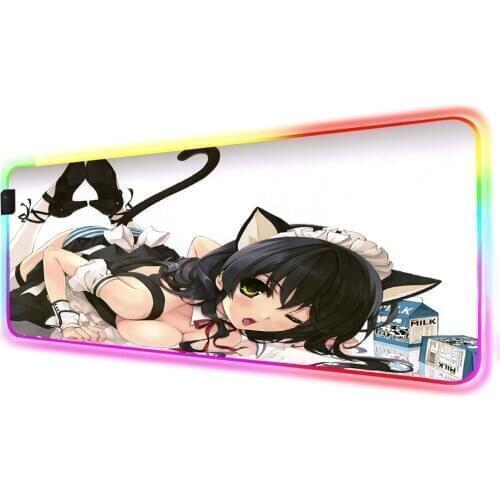 Mairuige Girl Sexy Ass with Cat RGB Gaming Computer Mousepad Large Mouse Pad Desk Mouse Mat Led Mause Pad Backlight Keyboard Mat