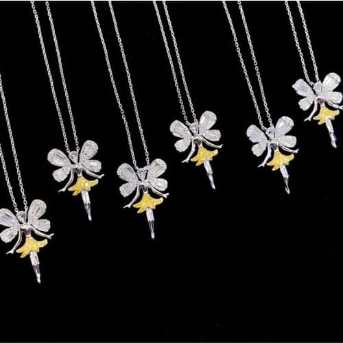 Fashion Ballet Girl Pendant Necklace Inlay Shiny Crystal Zircon S925 Fine Jewelry For Women Wedding Party Souvenir Dance Gift