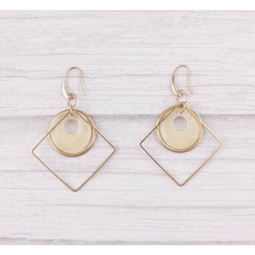 Fashion Vintage Trendy Acrylic Resin Circle Dangle Drop Earrings for Women Copper Square Metal Leather Drop Earrings Women Gift