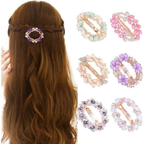 Fashion Hairpins Rhinestone Creative Butterfly Flower Women Girls Spring Resin Hair Clips Crystal Ladies Hair Accessories