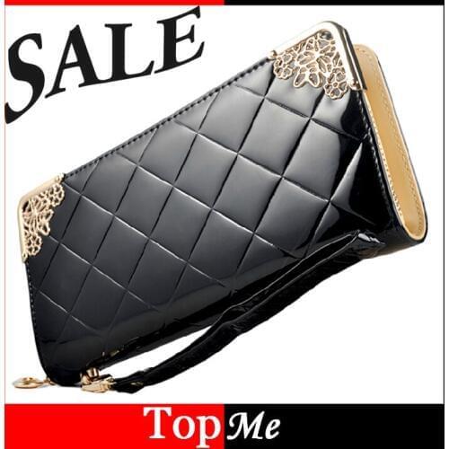 Fashion Women Wallets Patent PU Leather Plaid Grids Lady Handbags Long Zipper Clutch Coin Purse Moneybags Wallet Cards ID Holder
