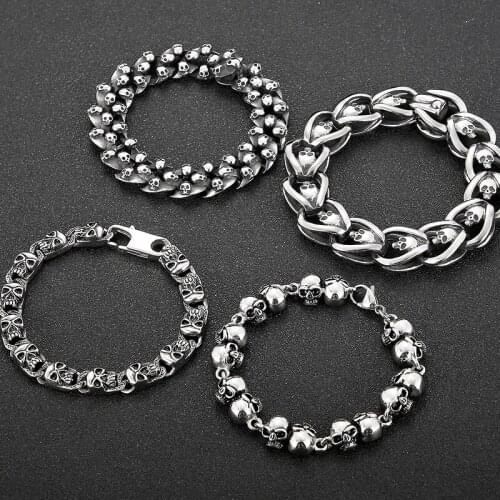 Titanium Stainless Steel Mens Wrist Bracelet Skull Link Chain Bracelets On Hand Punk Gothic Jewellery Accessories Dropshipping