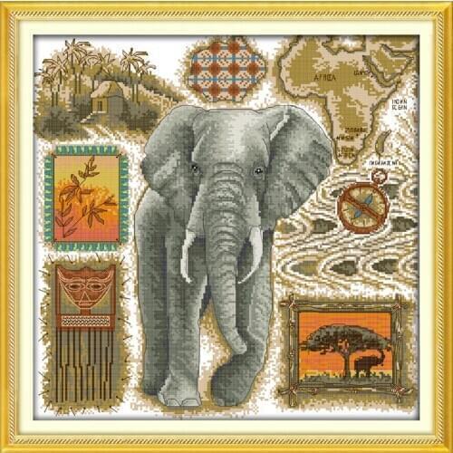 African elephant cross stitch kit 14ct 11ct pre stamped canvas embroidery DIY handmade needlework