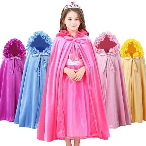 VOGUEON Girls Winter Hooded Cloak Dress Up Elsa Anna Rapunzel Sofia Sleeping Beauty Cinderella Belle Ruffles Princess Party Cape