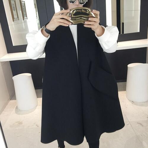 Oversized Women Black Wool V Neck Vest Korean Style Long Sleeveless Vest Winter Women Casual Clothing