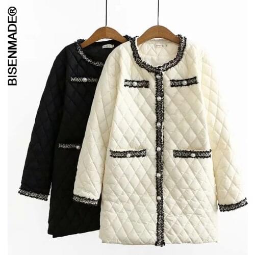 Womens Clothing Coats Plus Size Autumn Winter Chic Single Breasted Pearl Buttons Parka Long Warm Jacket