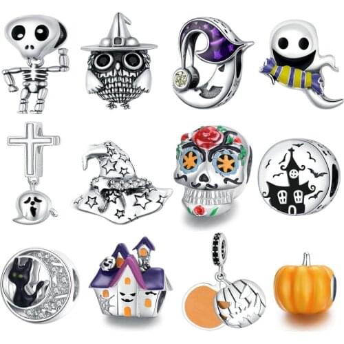 BISAER 2020 New Hallowe Series Beads 925 Sterling Silver Funny Festival Charms Fit DIY Women Bracelet Necklace Pendant