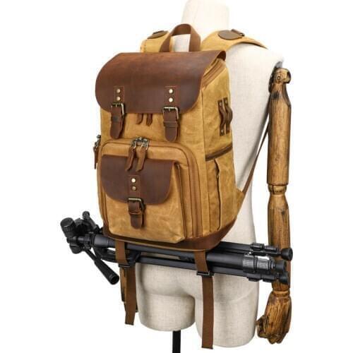 M422 New Fashion Dropshipping Waxed Canvas Leather Backpacks Vintage Camera Backpack Retro DSLR Traveling Rucksacks Daypacks