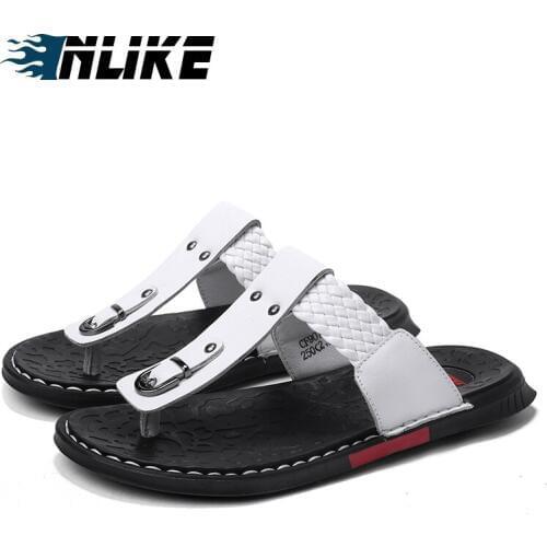 New Arrival Summer Men Genuine Leather Flip Flops High Quality Beach Sandals Non-slip