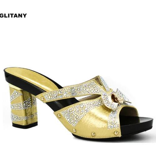 New Arrival Ladies Shoes Decorated with Rhinestone African Parties Shoes for Women Nigerian Women Shoe Italian Women Shoes PU