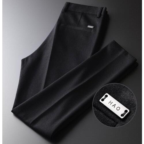 New Black Wool Mens Pants Luxury Solid Color Business and Casual Male Pants Autumn and Winter Slim Man Trousers Plus Size 4XL