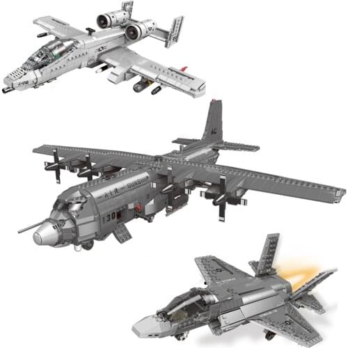 New Xingbao Military Bricks Series 3 Styles Aircraft Set A10 Fighter AC130 Aerial Gunboat F35 Fighter Building Blocks Adult Toys
