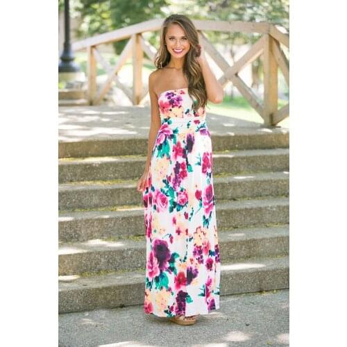 Floral Print Wrap-chest Long Dress Sexy Women Boho Style Strapless Dress Fashionable Summer Beach Open Back Party Dress Vestidos