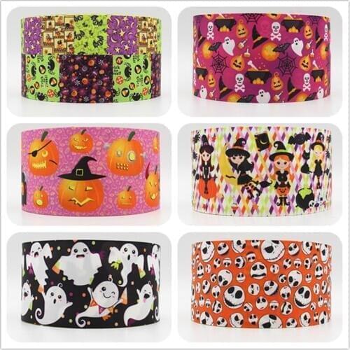 Q&N ribbon 3inch 75mm Halloween printed grosgrain ribbon webbing 50yards/roll for headband hair bows free shipping