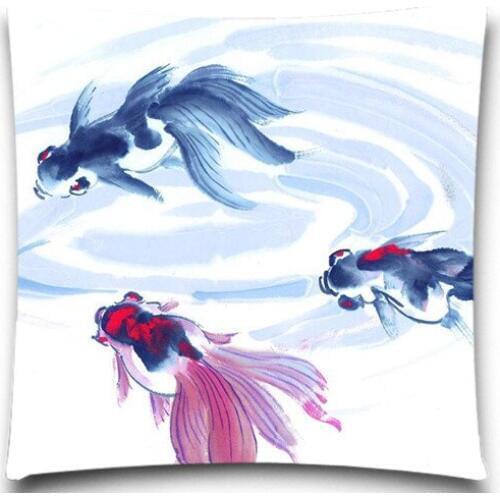 Fish in Chinese painting Sea animals pillows case 5 size 9 style Cotton polyester Square Home Decorative bedroom car sofa
