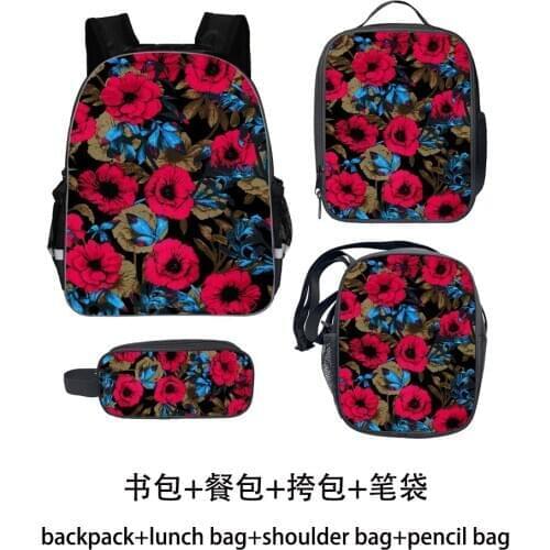 Flower Backpack Set Teenagers Boys Girls Toddler Dog Kid School Book Bags Men Women Rock Mochila Bolsa