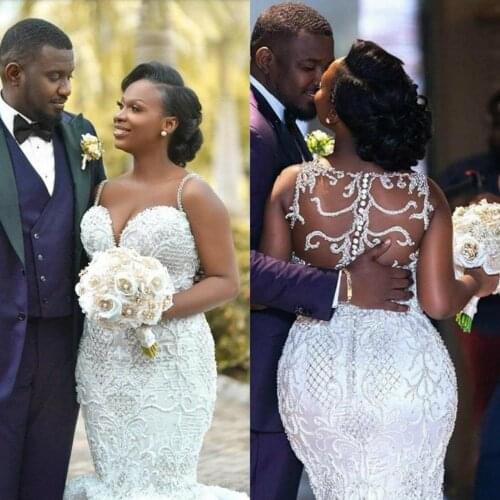 Sexy Back Design Mermaid Wedding Dresses Appliques Beadings Sweetheart Neck Bridal Gown African robe de mariee