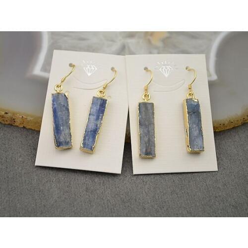 WT-E153Hot Sale gold kyanite earrings 24k gold bezel set kyanite earrings faceted midnight blue earrings