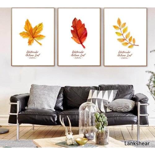 Autumn Yellow Red Leaves Canvas Poster Watercolor Plant Nordic Art Minimalist Canvas Painting Wall Picture Print Home Decor