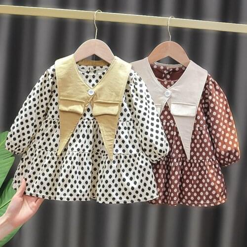 Spring Autumn Girls Princess Dress Children Kids Baby Infants Dot Polka Long Sleeve Dresses Vestidos+Collar S12221