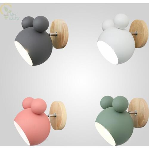 Modern Mickey Wall Lamp Bedroom Bedside Wall Sconce Lovely Wood Wall Light Fixtures Childrens Room Study Luminaire Home Decor