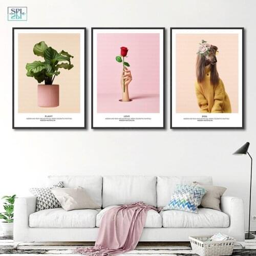 SPLSPL Frameless Wall Art Picture Creative Rose Flower Green Plants Canvas Print Poster and Painting for Wedding Room Decoration