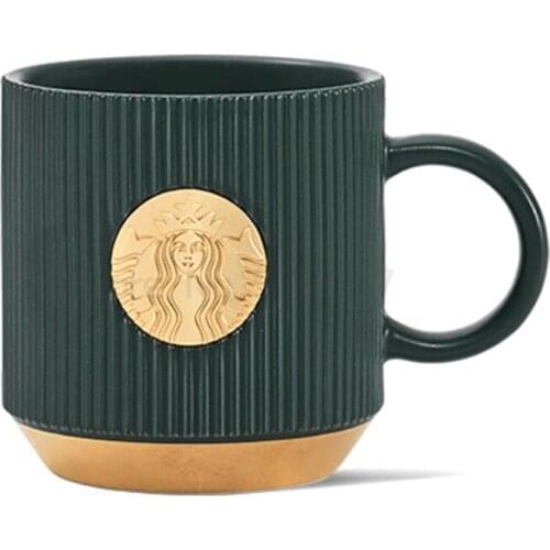 Dark green striped goddess mug with handle ceramic tabletop water cup large capacity 340ml cup